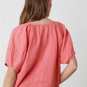 Velvet by Graham & Spencer Callin Puff Sleeve Dark Blue Linen Top Size Small NWT